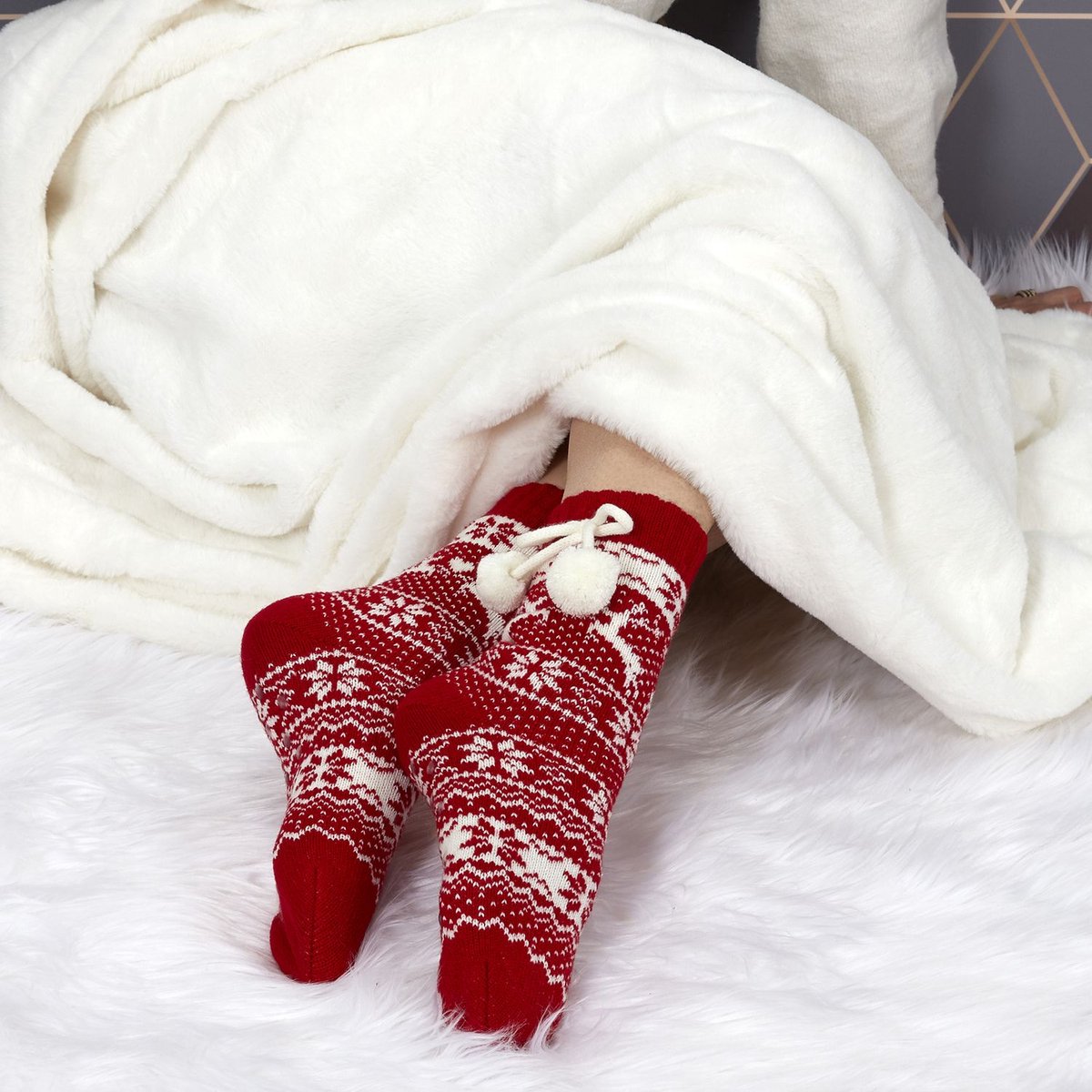 Kopie van Kerstsokken - Sokken met pompons - Rood- 35/38
