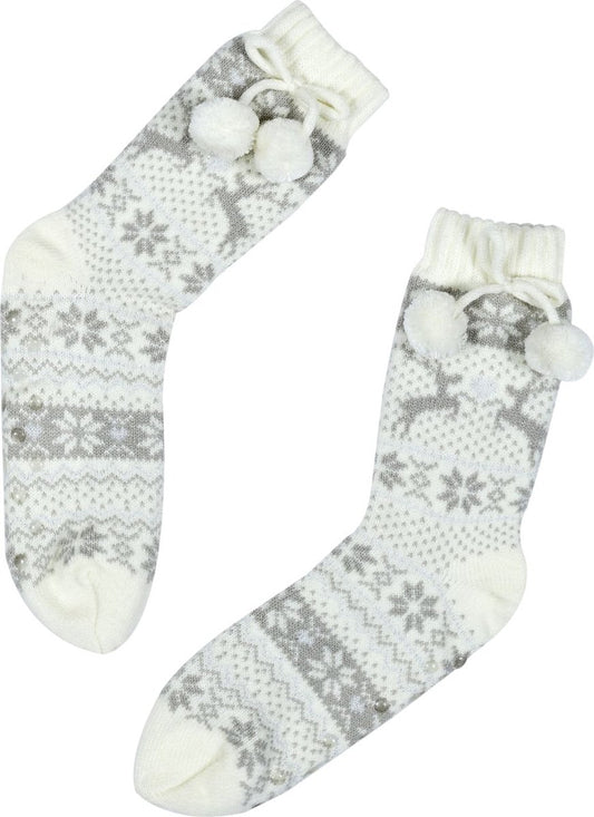 Kerstsokken - Sokken met pompons - Wit - 35/38