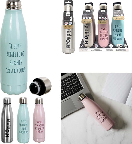 Drinkfles - Thermosfles - Thermosfles met tekst - RVS - 500ml - Inox