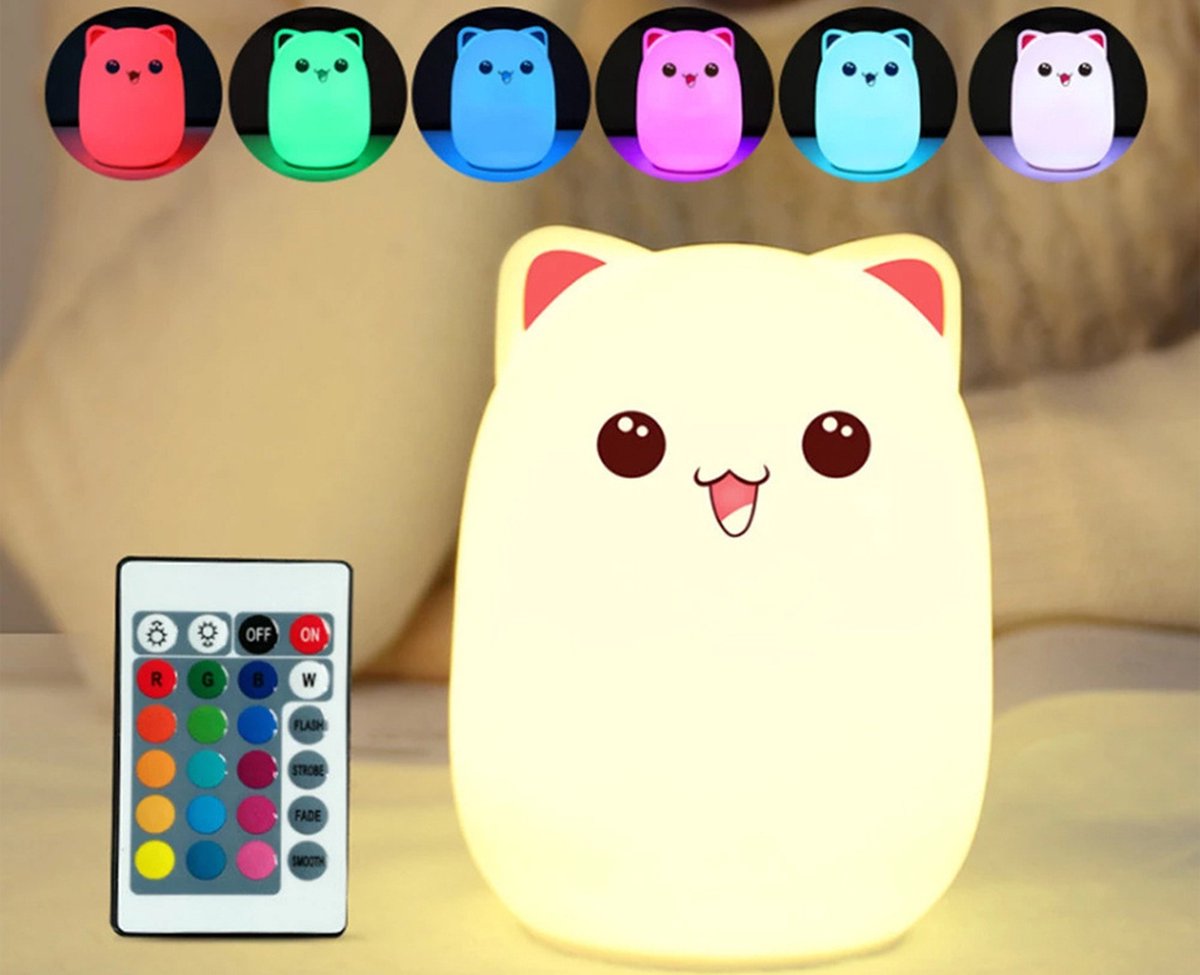 Nachtlampje voor kinderen - Led - Kat - kitten met afstandsbediening