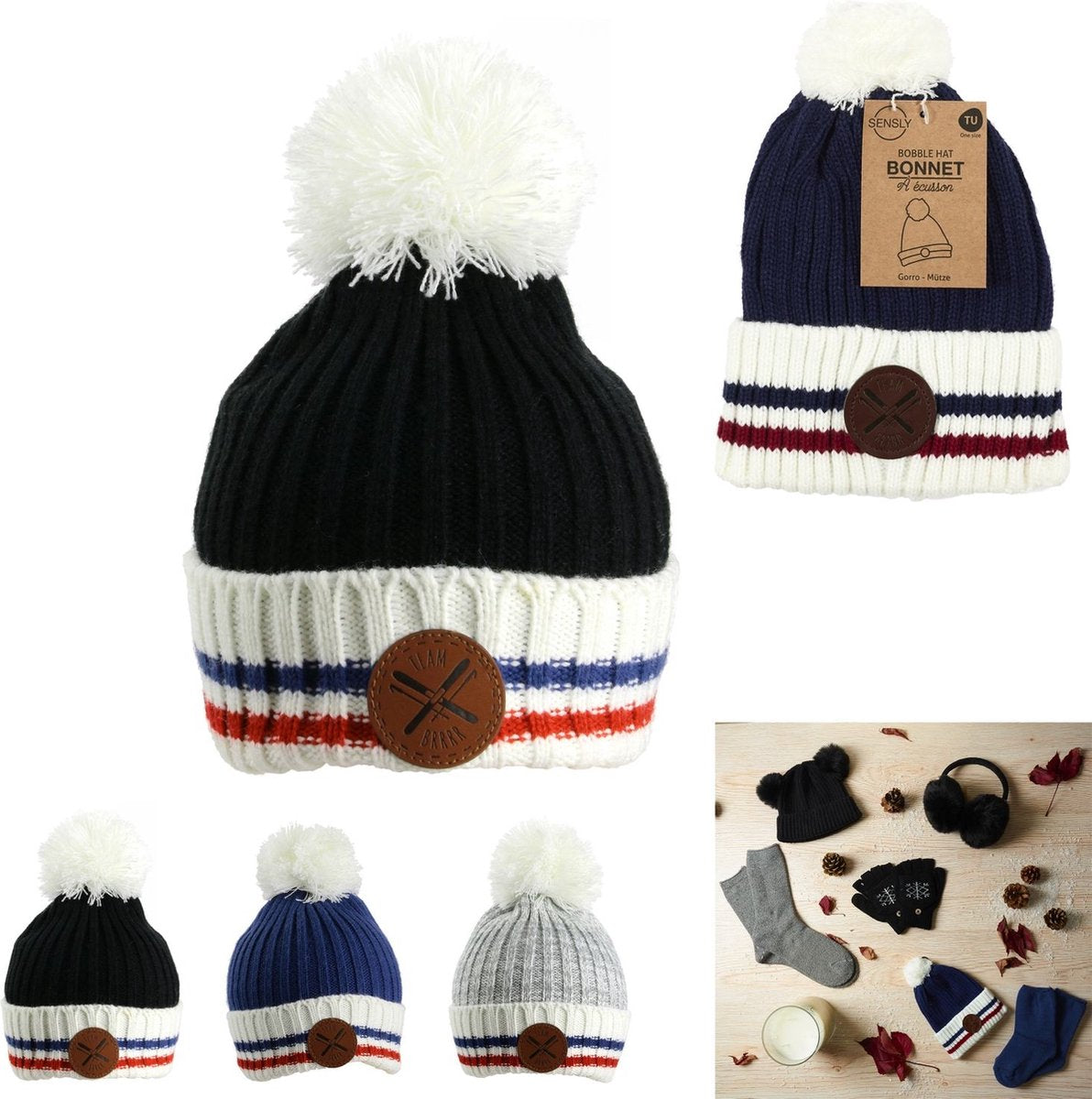 Muts - Kerstcadeau - feestelijke, comfortabele en vrolijke kerstmuts - Blauw - Grijs - Zwart