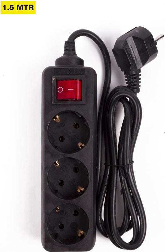 Stekkerdoos - 6 Voudig - 3 Voudig - Randaarde - Schakelaar - 1 meter - 3 x 1 mm2 - Wit